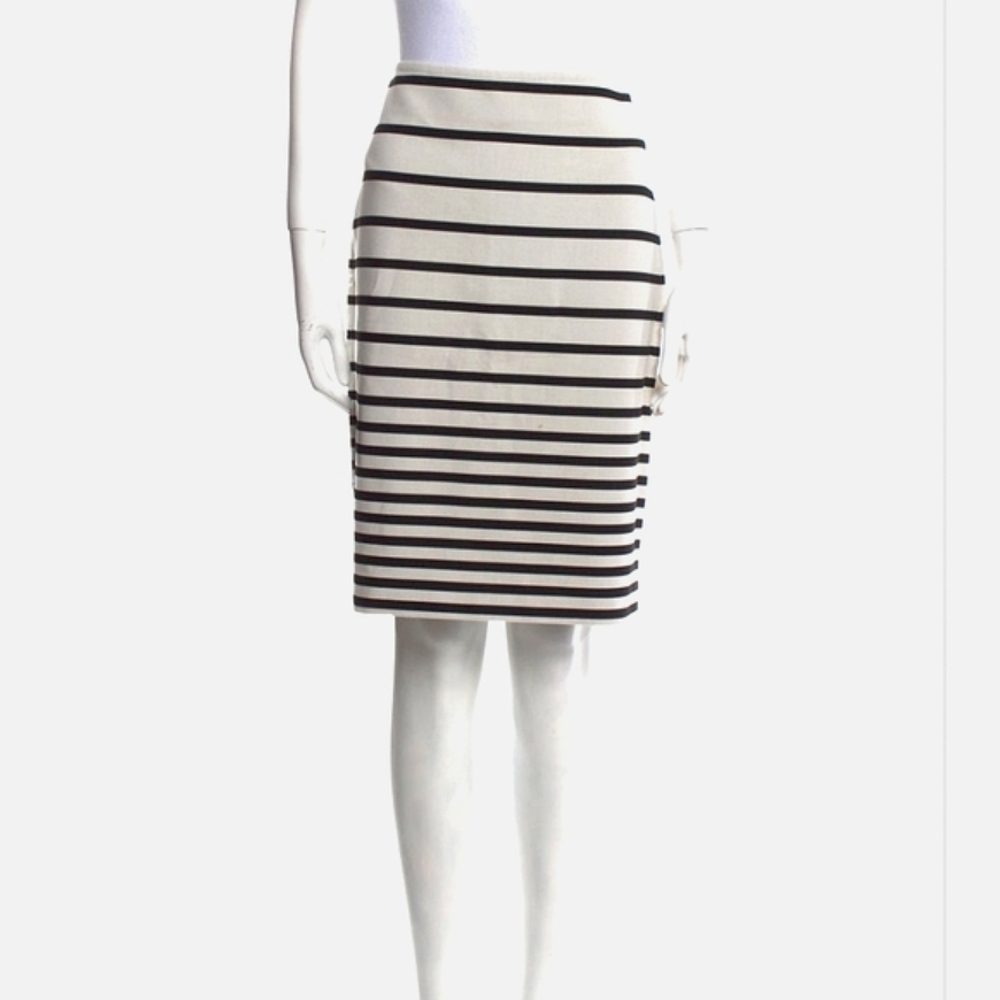 Halston Heritage black and white striped stretchy pencil midi skirt Size 2